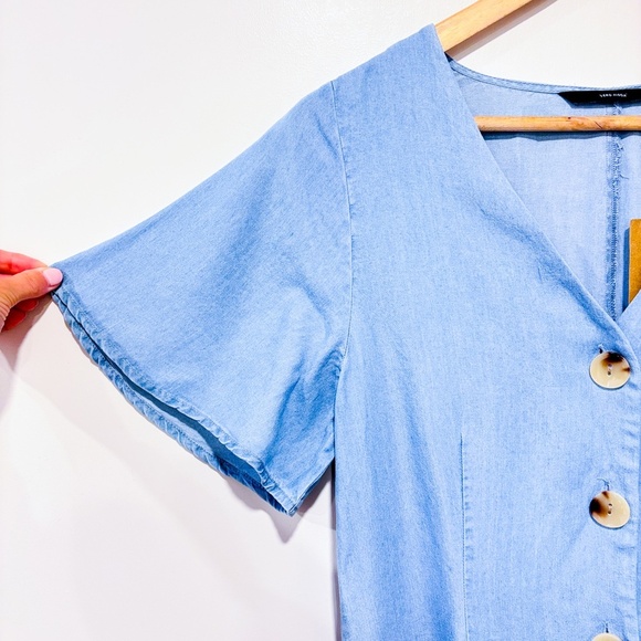 VERO MODA Blue Button-Front Midi Dress Lightweight Summer | Medium * - Picture 2 of 6